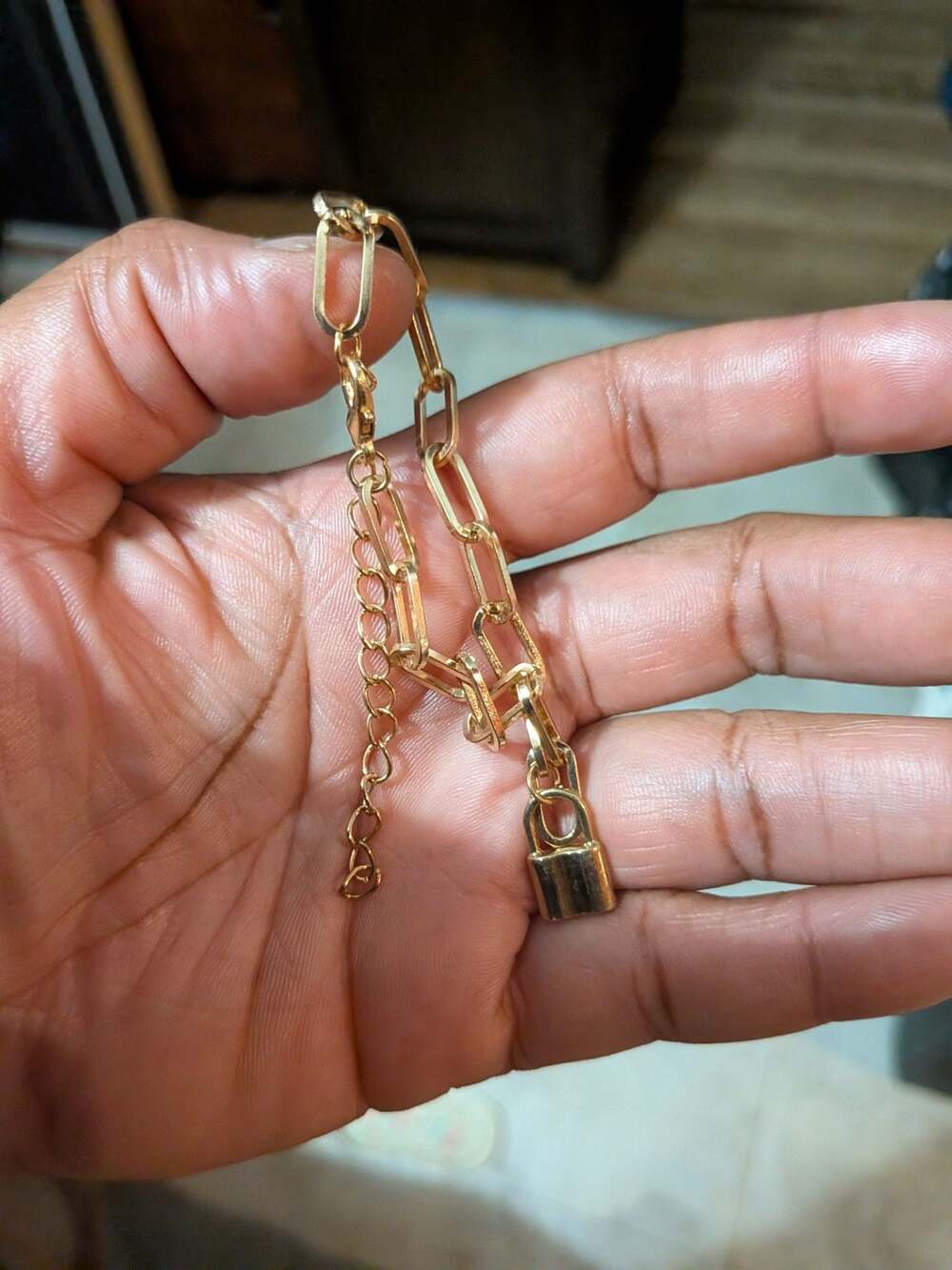 Gold-Tone Paperclip Link Chain Bracelet with Padlock Charm